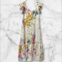 SHEIN 花柄 ワンピース 【Ｍ】 フリル袖 スクエアネック 総柄 派手