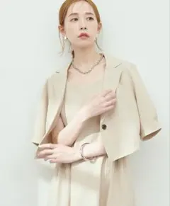 ナチュラルクチュール　ショートジャケット×ジャンスカSET ベージュ　M