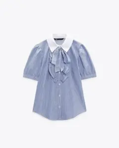 zara フリルリボンポプリンブラウス　半袖のサムネイル