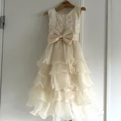 アイボリーフリルドレス 140 発表会　ピアノ　結婚式　フォーマル