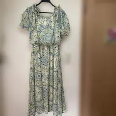 アズノゥアズ　P i n k y花柄ミディ丈ワンピース イエローとブルーM