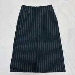 バナリパ 6号 M〜L ロングスカート ストライプ 黒 通勤 麻 リネンのサムネイル