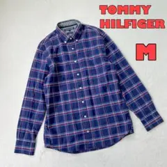 【TOMMY HILFIGER】長袖ボタンシャツ　チェック柄　ロゴ刺繍　M