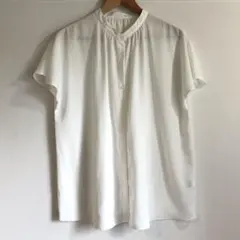 GU　エアリーバンドカラーシャツ　半袖ブラウス　白　XL
