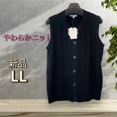 ７９４２【新品】レディースミセスシニア 　暖か　ゆったりもちふわニットベスト 黒