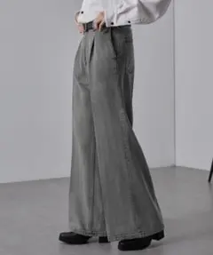 MONO-MART ヴィンテージメイクタックフレアデニムパンツ M グレー系