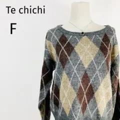 テチチ　アーガイルニット　セーター　ショート丈　ゆったり　アイビー　グレー系　Fのサムネイル