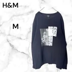 H&M プリントスウェット【M】ユニセックス 裏起毛 オーバーサイズ 黒 白