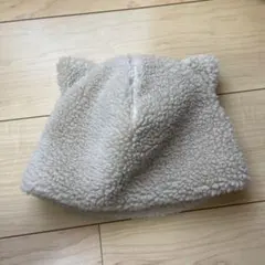キッズ☆耳付きニット帽　クリーム色フリース　子ども用　美品