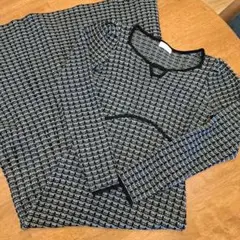 リゼクシー　バイカラーツイードニットワンピース　ロングワンピース未使用黒ツイード