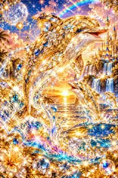 オリジナルデジタルアートプリント イルカ 城 幻想的写真Lサイズ