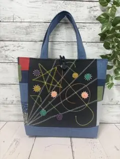 ハンドメイド トートバッグ　No.1011 一点物　パッチワーク風　音符