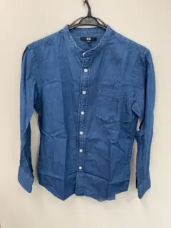 ダークブルー 長袖シャツ ボタン付き/サイズS