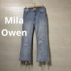Mila Owen★センタープレス寸たらフレアデニムパンツ フリンジ セミフレア