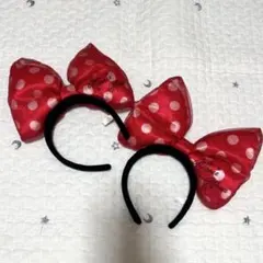 ディズニー　リボン　ミニー　ドット　カチューシャ デカリボン