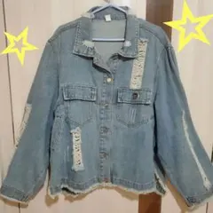 Bestmood　ダメージデニムジャケット　ゆったり　大人可愛い　フード無し