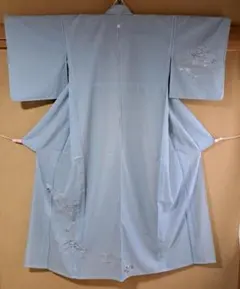 【4つのオマケ付き着物】絽　付下げ　広衿　紋あり　浅黄色　化繊　ロング丈