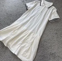 ネックボタン配色ラインポロワンピース白S 新品