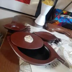 レア‼️　昭和レトロ　ミッドセンチュリー　リーフ柄 菓子入れ他 5点セット