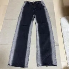 グレー ワイドレッグ デニムパンツ フェード加工