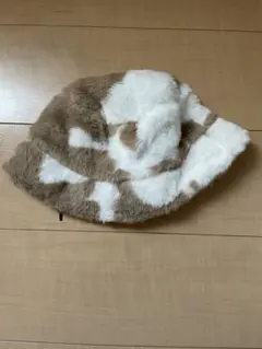 ファー素材 バケットハット 茶色と白