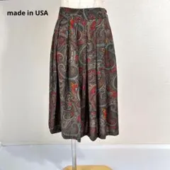 80s 90s USA製 花柄 ペイズリー柄 プリーツ ロングスカート Y188