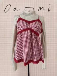 ギンガムチェック レース キャミワンピ　ガーリー