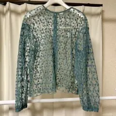 ehka sopo エヘカソポ 青緑花柄レース長袖トップス