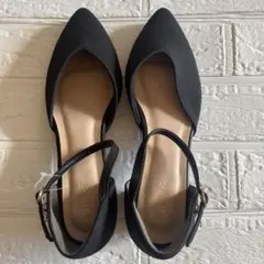 【LLサイズ】 ブラック ポインテッドトゥ フラットシューズ