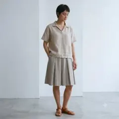マーガレットハウエル　リネンスカート　タックスカート　プリーツ　グレー　メランジのサムネイル