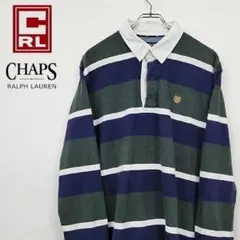 90s チャップスラルフローレン ボーダー 刺繍 ポロシャツ グリーン 古着
