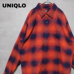 ユニクロ UNIQLO オンブレチェック ネルシャツ レッド ネイビー XL