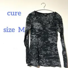美品 cure Vネック長袖シアーシャツ ブラック【M】