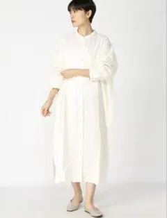 リネンバンドカラー前開きワンピース