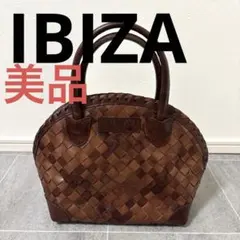 希少美品IBIZAイビザ本革編み込みハンドバッグブウントートバッグ レザー自立型