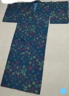 着物　絣　ブルー　花柄　レディース