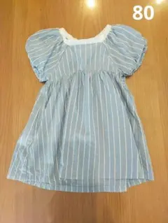 【美品】après les cours 水色ストライプ ワンピース 80