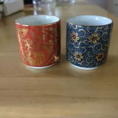 f*0様 九谷焼　お猪口 赤と青のデザイン 2個セット