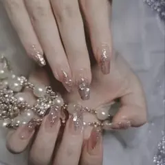 【24枚セット】ネイルチップ チーク ワンホン 韓国 オフィスネイル パール