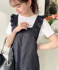 moment+ モーメントプラス ポルカドットオールインワン フリルサロペット