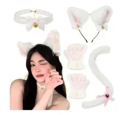 猫耳 コスプレ カチューシャ4点セット 鈴付き チョーカー 首輪 肉球 仮装小物