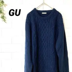 GU メンズ ケーブル編み ニット セーター Mサイズ ネイビー