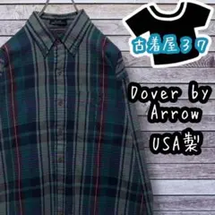 古着ドーバーバイアローチェック柄USA製⻑袖シャツ緑グリーンL