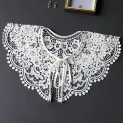 ホワイトレースつけ襟 フラワーデザイン 透かし編み ナチュラル系 フェミニン