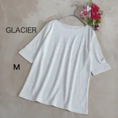 【GLACIER グラシア】メロー使いトップス五分袖 アイボリー 白 Mサイズ