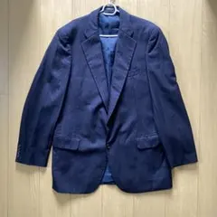 メンズ テーラードジャケット ネイビー ストライプ 古着 M L サイズ相当