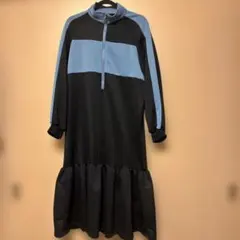 スポーティー ジップアップ ワンピース ブラック/ライトブルー