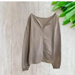 カットソー ウェット プルオーバー 無地 長袖 裏起毛 シンプル Vネック