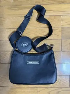 BASIC COTTONブラック ショルダーバッグ コインケース付き