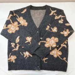 クラシカルエルフ 花柄 フラワージャガード ニットカーディガン M チャコール